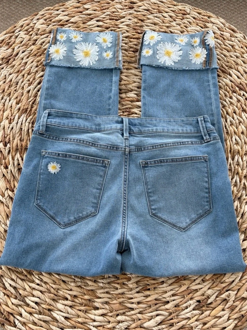 Driftwood Daisy Embroidered Cuff Charlotte Crop Jean